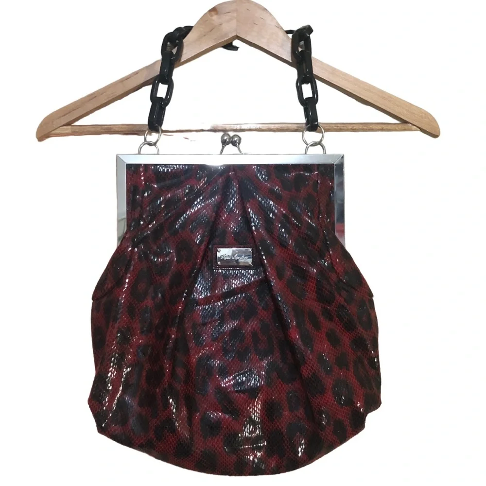 Kate Landry faux snakeskin leopard print chain handle handbag